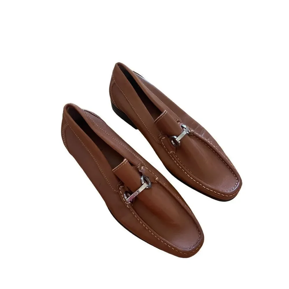 Sandrino Cordoba Mens Brown Leather Moc Toe Slip On Loafer Dress Shoes Size 9D